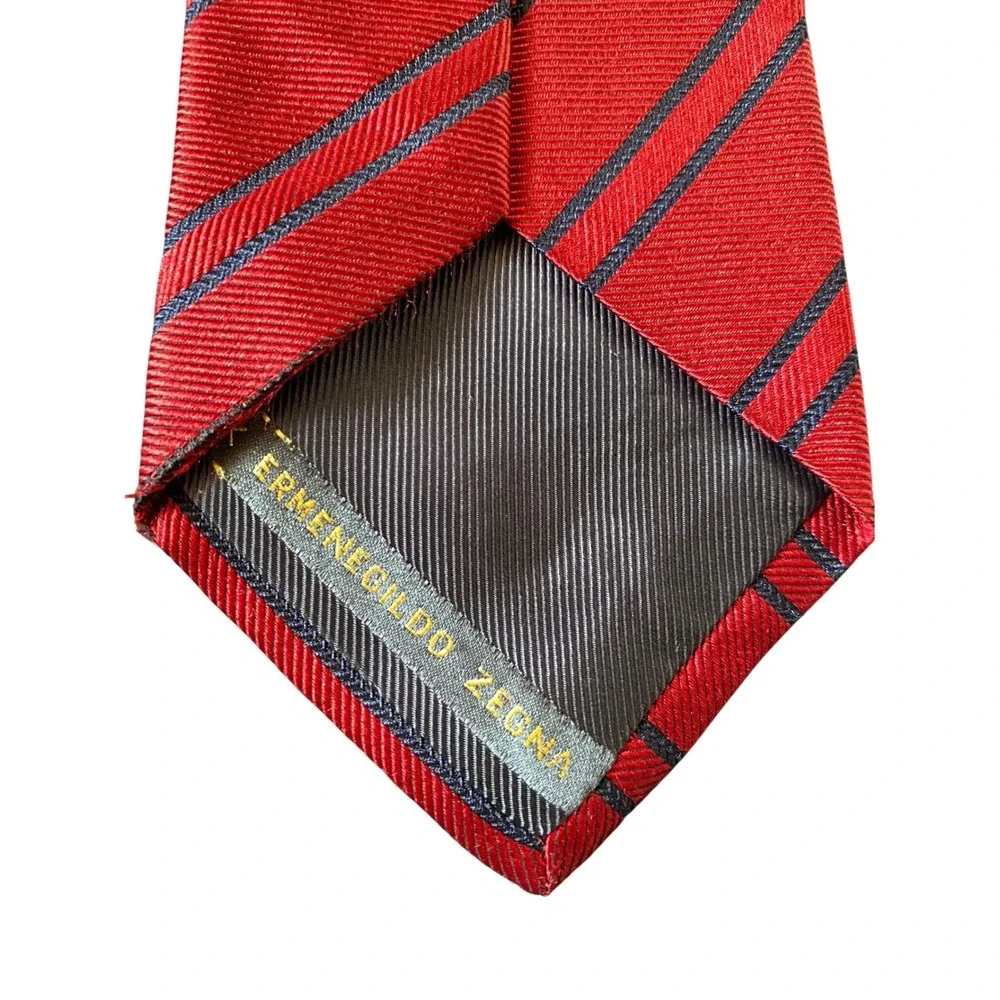 Ermenegildo Zegna 100% Silk Red Blue Stripe‎ Mens Tie Repp Diagonal Stripe Italy